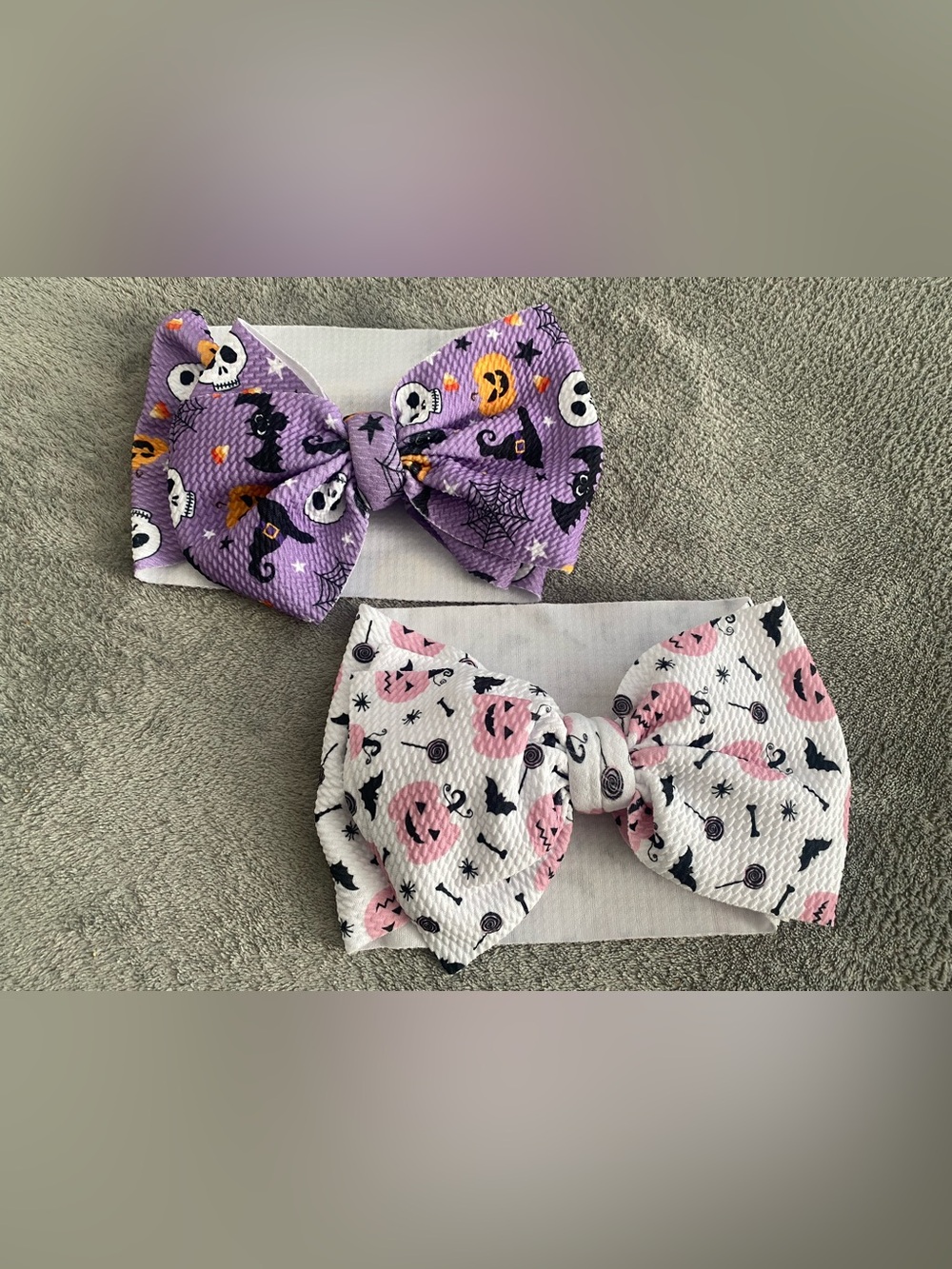 2pc Halloween Bow Headbands Girls Purple White Pumpkin Bat Skull Hair Bows New